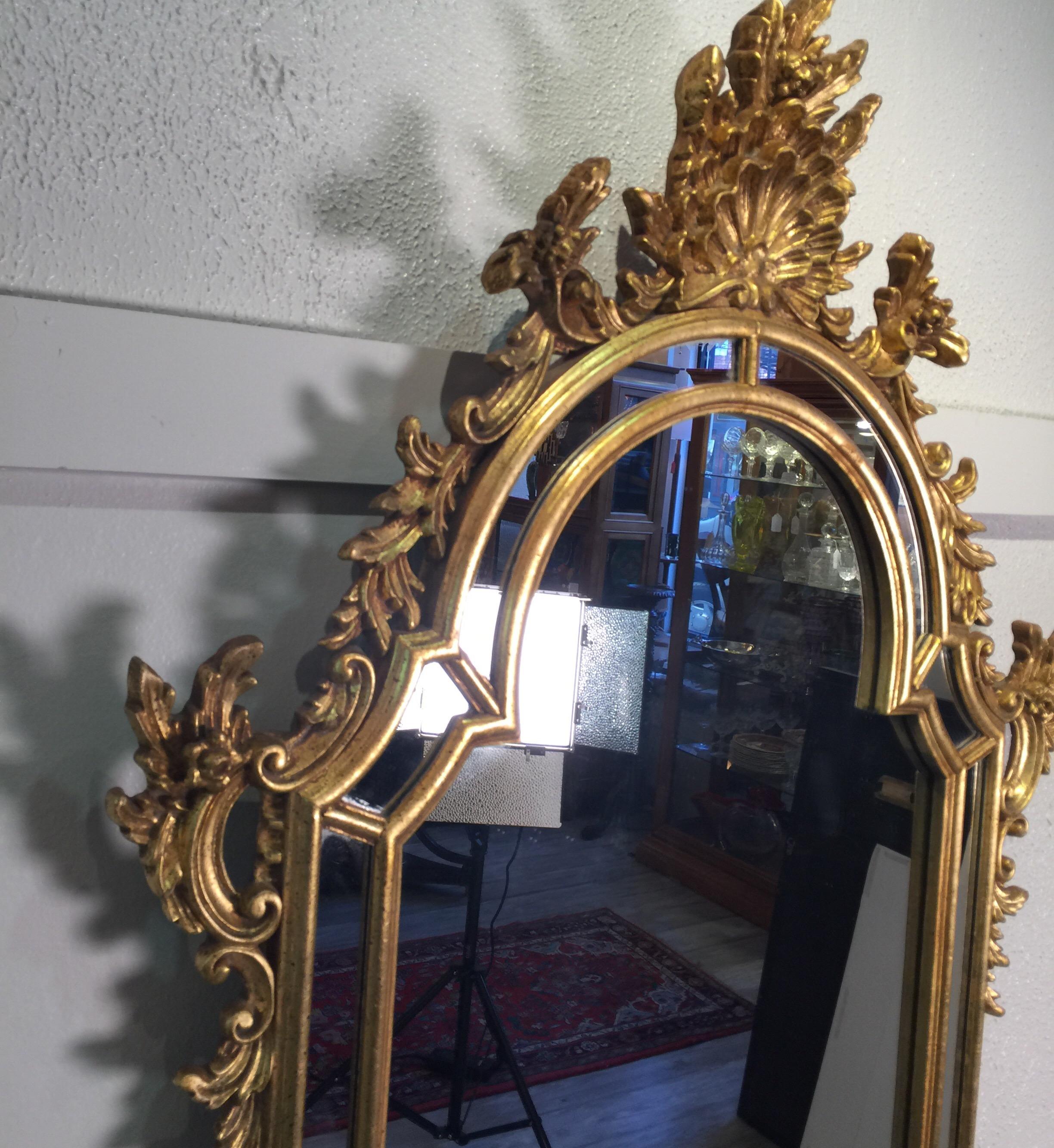 Carved Gold Giltwood Venetian Mirror Made in Italy by La Barge 2