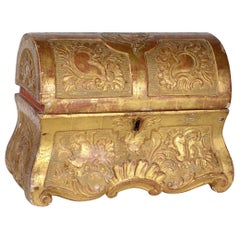 Antique Carved Golden Rococo Wood Chest, 18th Century