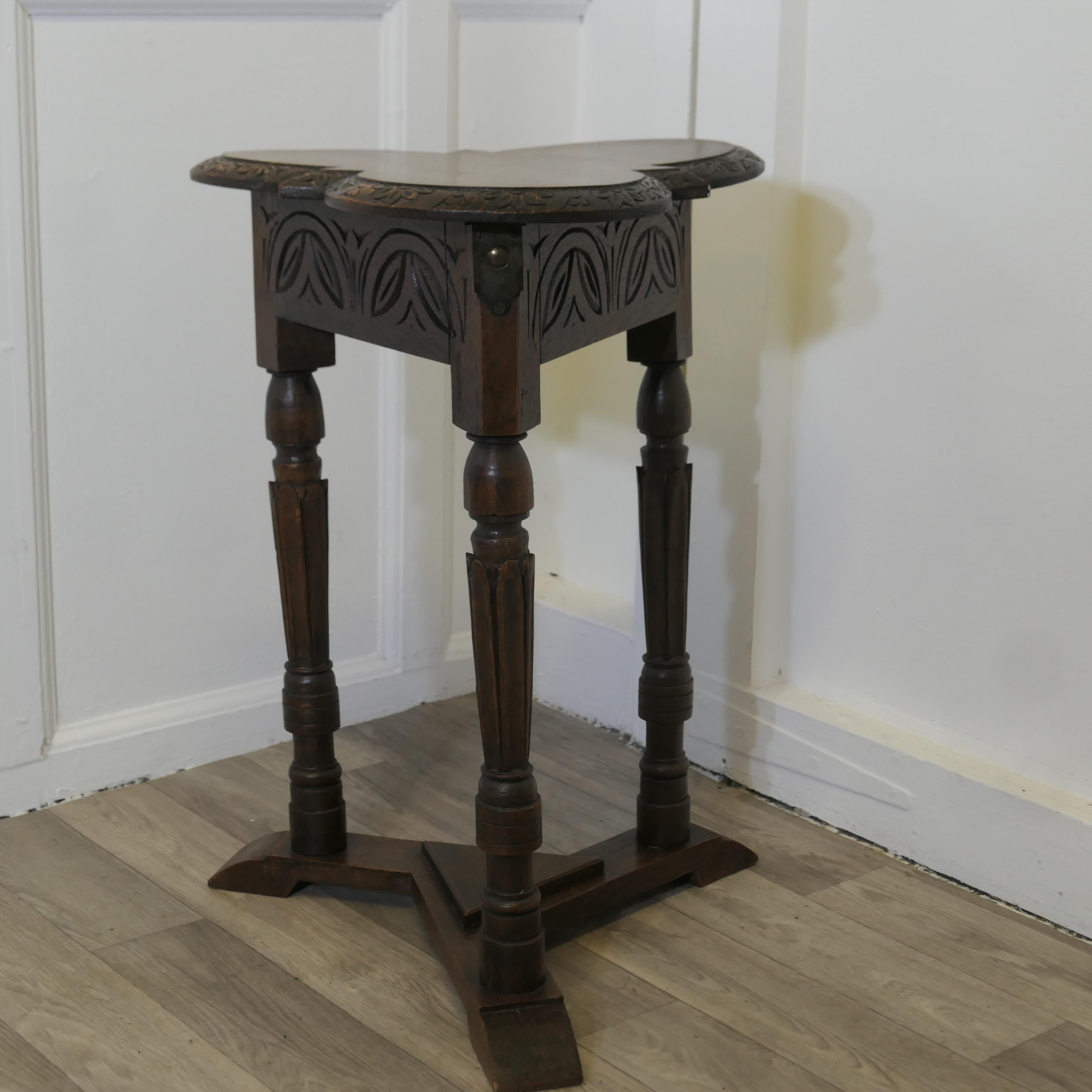  Carved Gothic Oak Clover Leaf Table with Secret Compartment


Elizabethan-Style Celtic Gothic Oak Clover Top Table, an enchanting piece
Made in solid Oak in sound attractive condition, slightly different from normal, this one has a secret