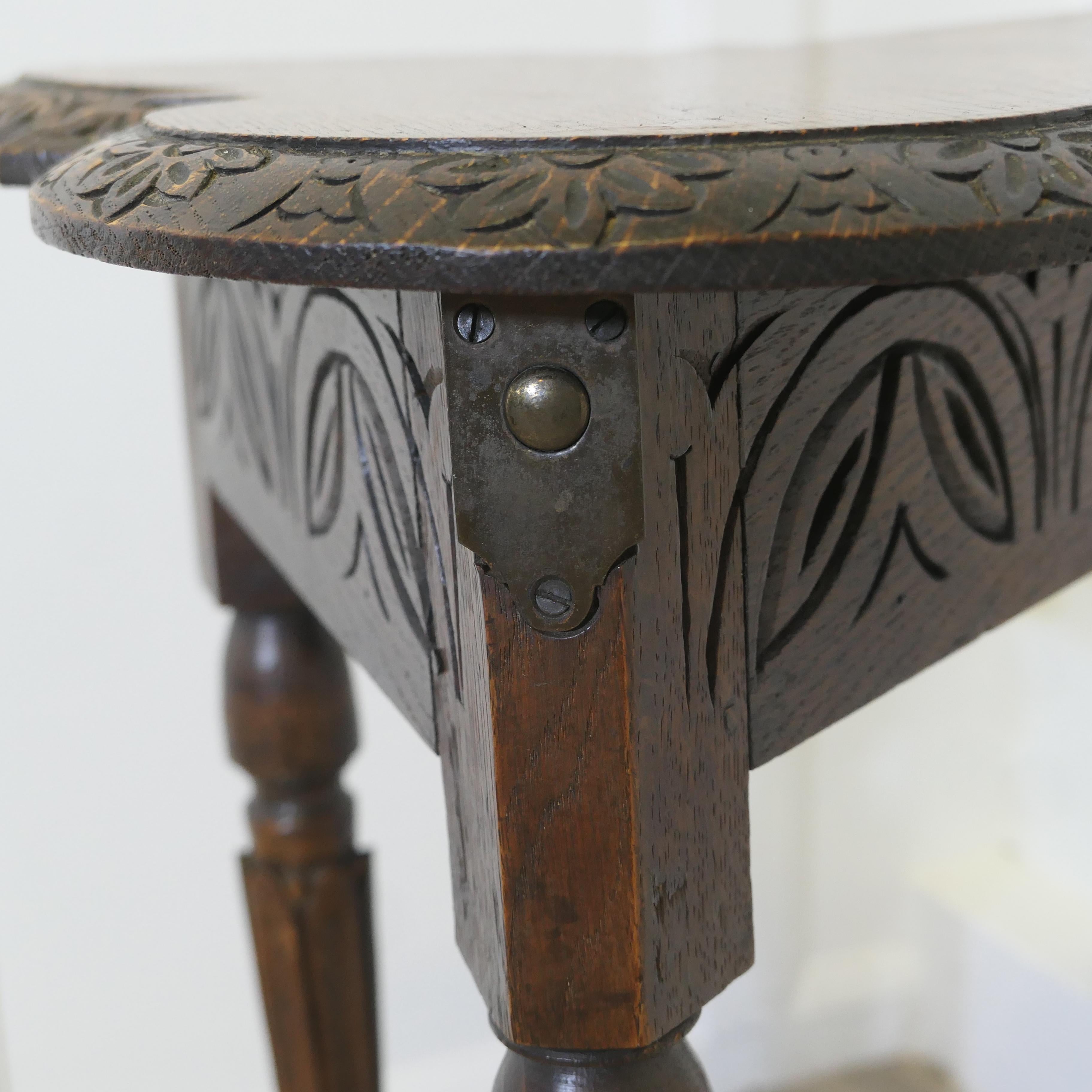 19th Century Carved Gothic Oak Clover Leaf Table with Secret Compartment