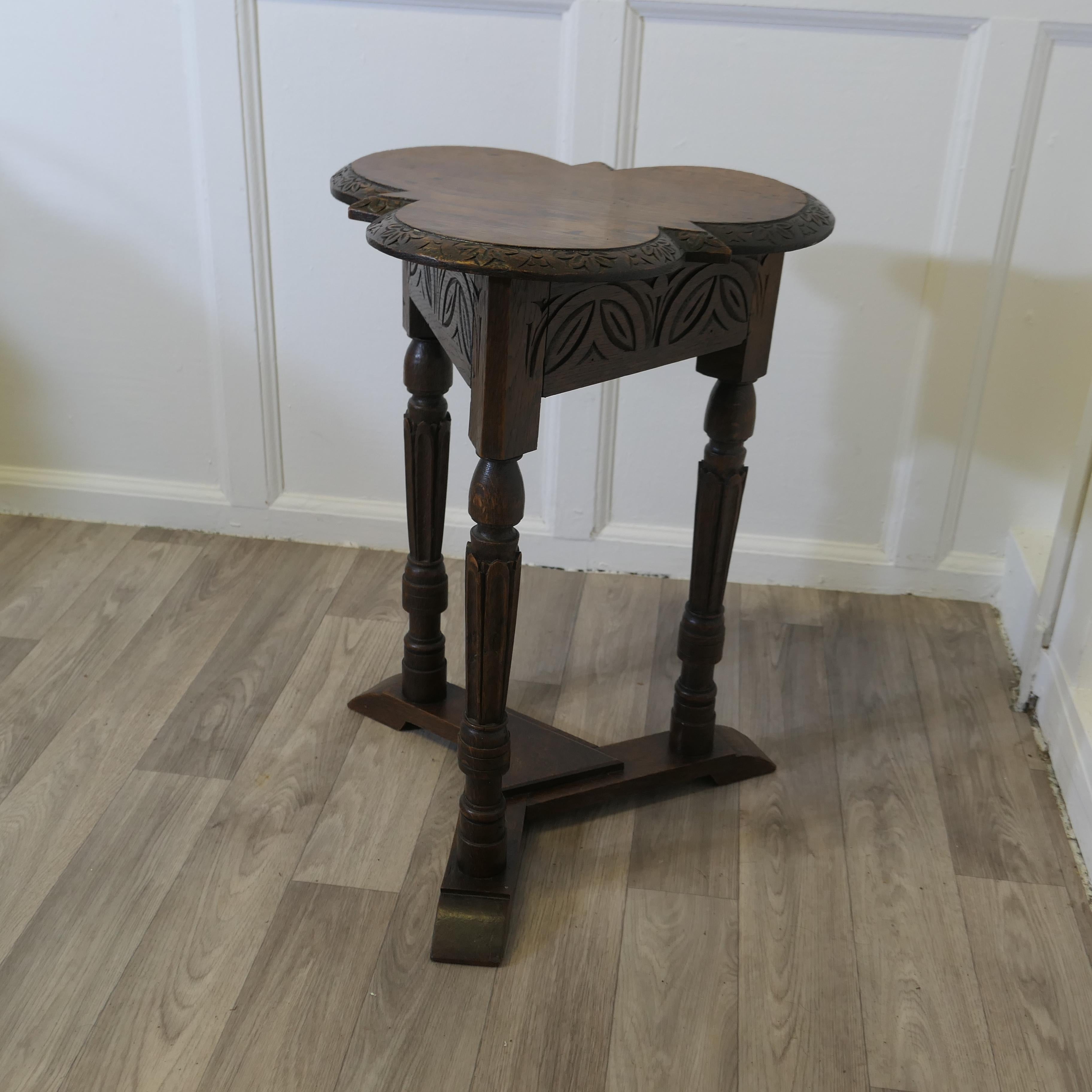 Carved Gothic Oak Clover Leaf Table with Secret Compartment 3