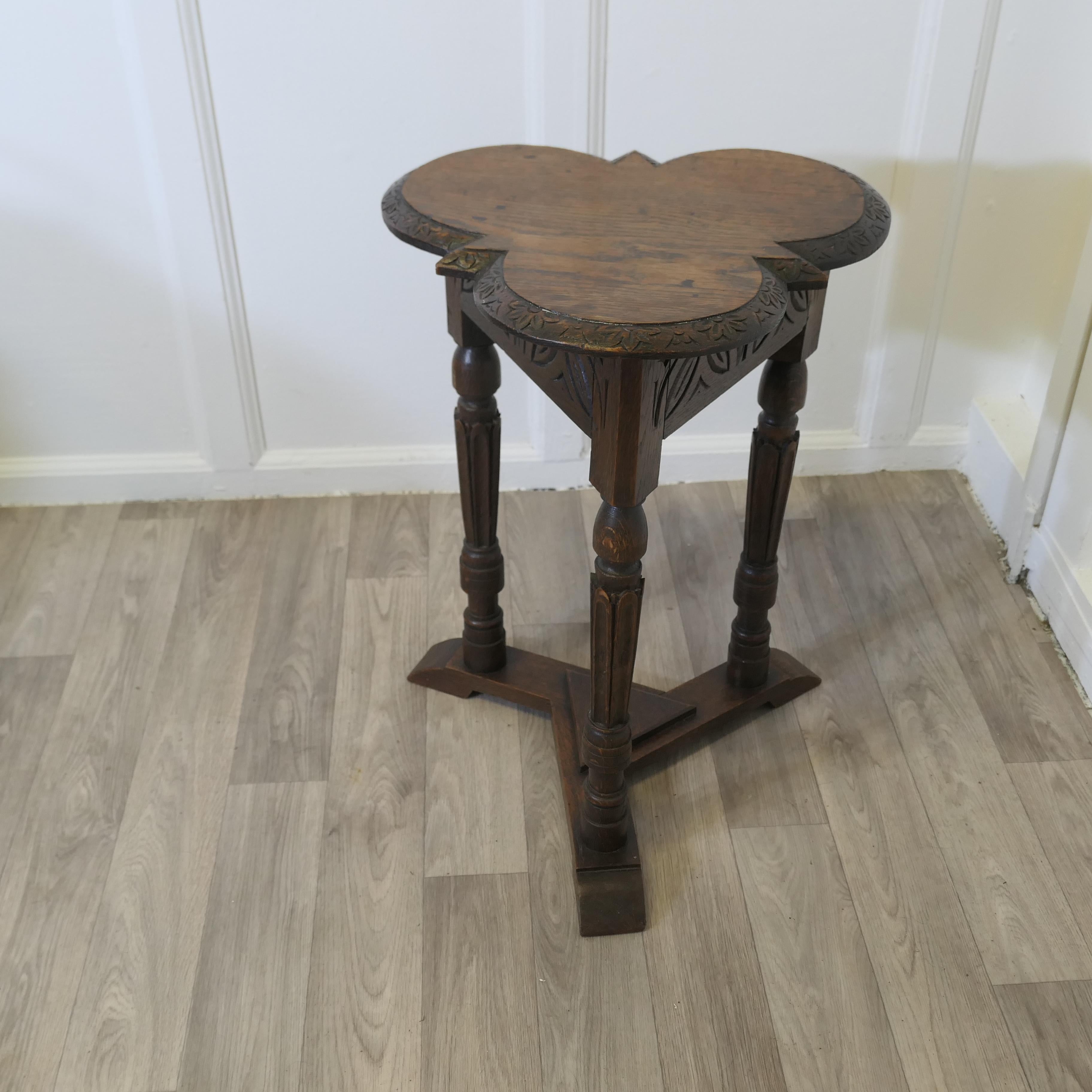 Carved Gothic Oak Clover Leaf Table with Secret Compartment 4