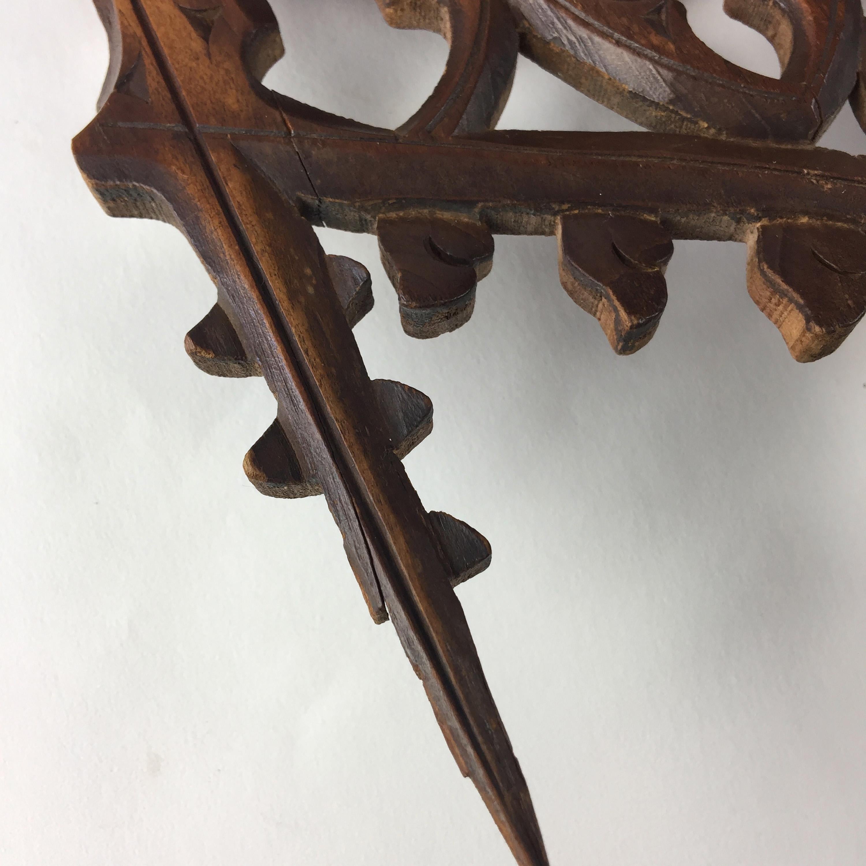19th Century Carved Gothic Wooden Fretwork Letter Rack with Mirror. For Sale