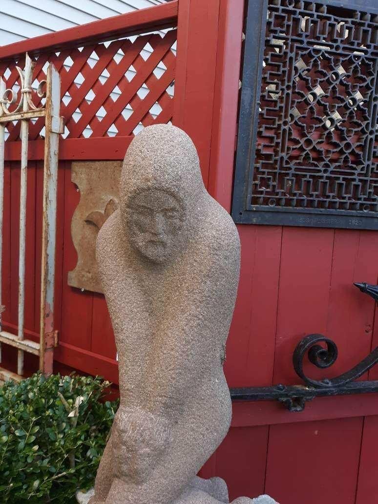 Carved Granite Eskimo Garden Sculpture, Circa 1950 In Good Condition For Sale In Lambertville, NJ