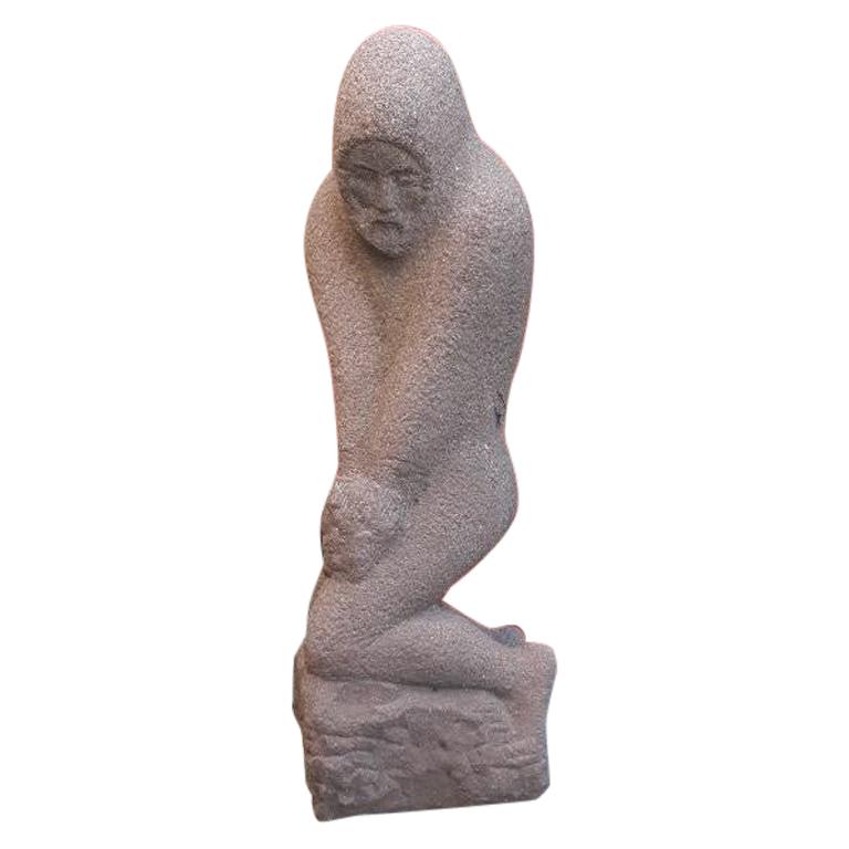 Carved Granite Eskimo Garden Sculpture, Circa 1950 For Sale