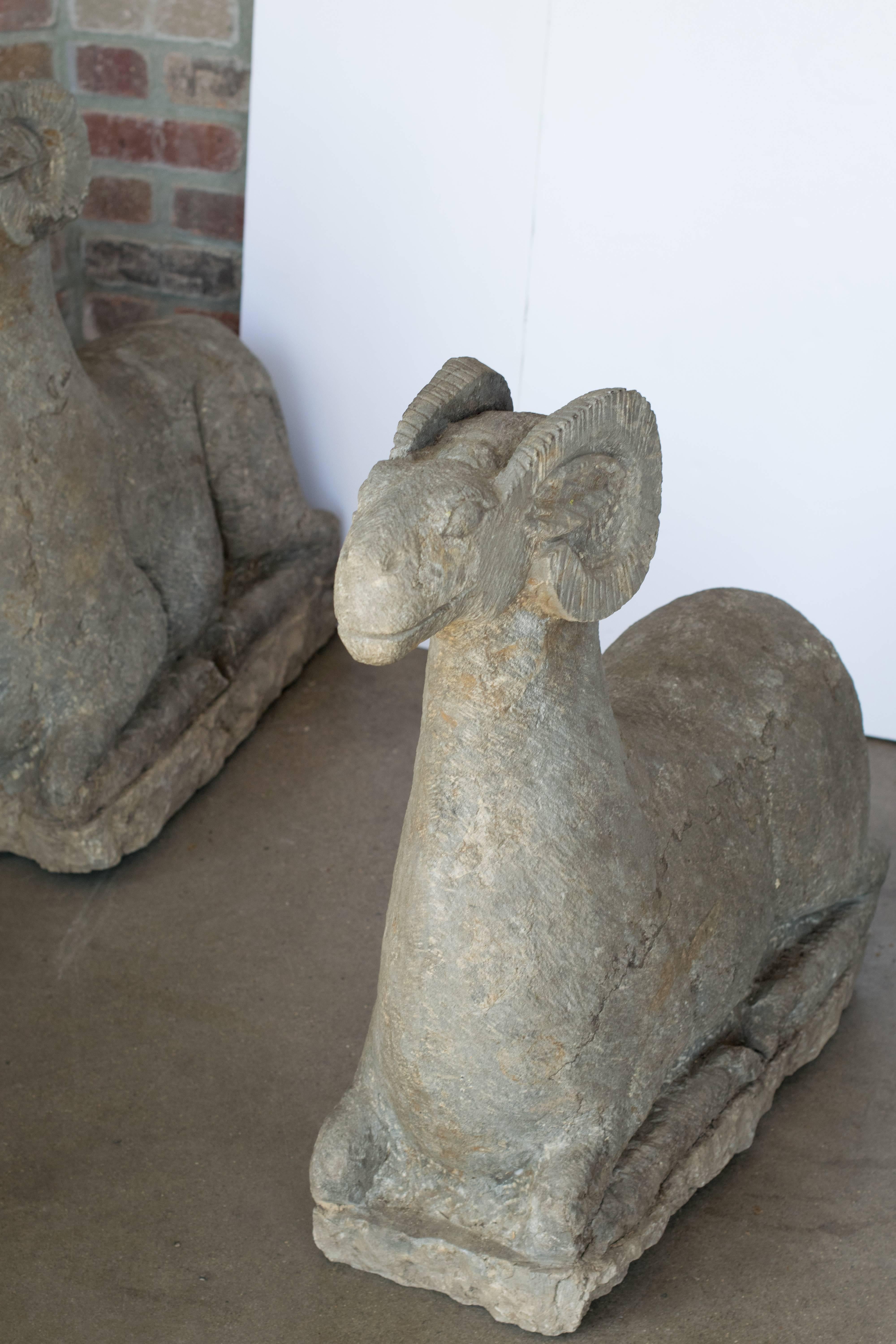 Carved Granite Rams, Pair 6