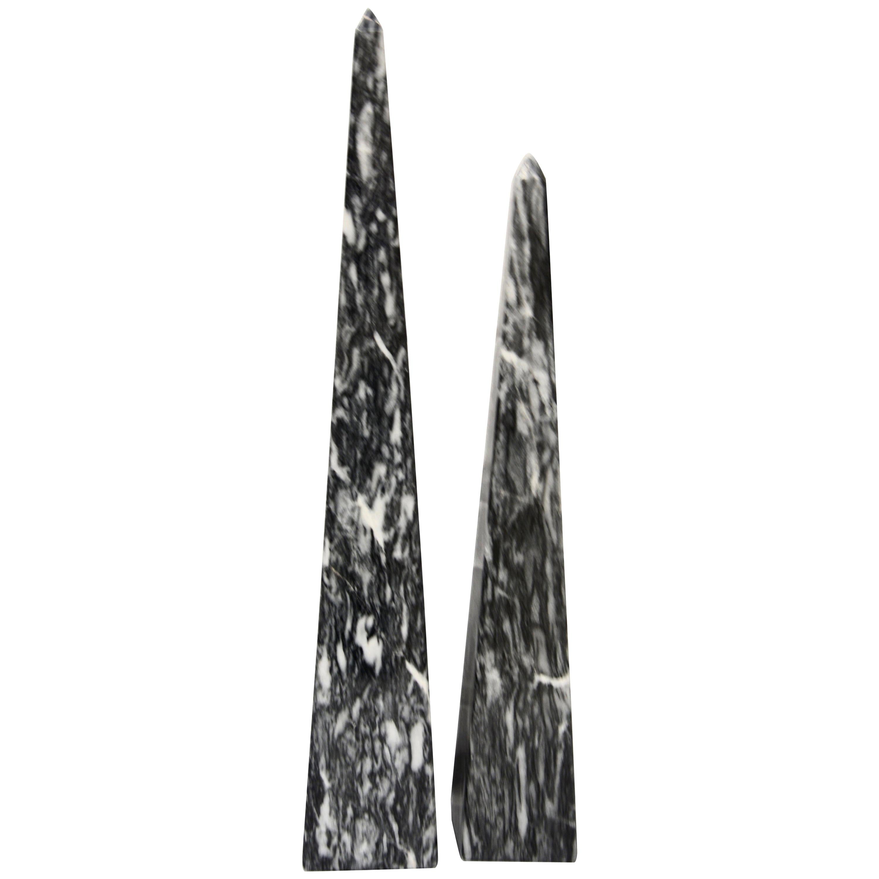 Carved Gray and White Marbled Obelisks For Sale