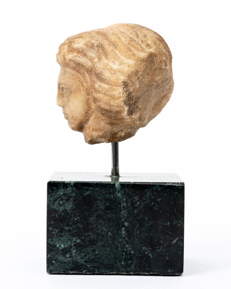 Carved Greek Marble Head of Alexander the Great In Good Condition For Sale In Stamford, CT