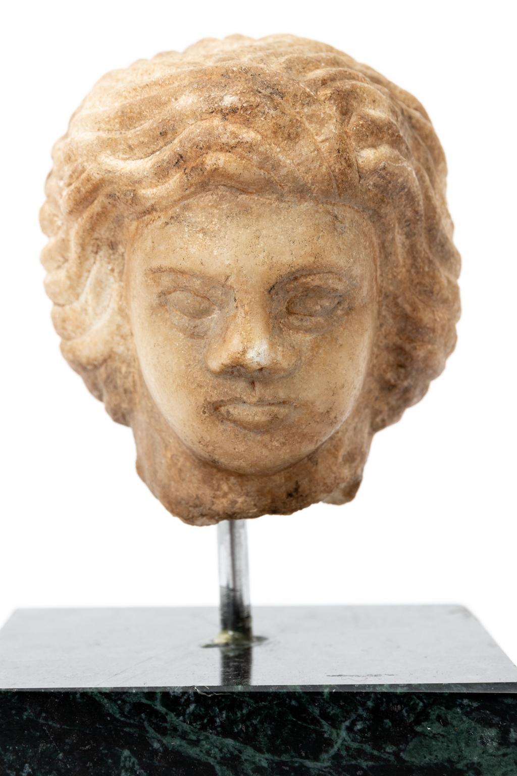 Carved Greek Marble Head of Alexander the Great In Good Condition In Stamford, CT