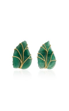 Sorab & Roshi Carved Green Aventurine Leaf Earrings with Amethyst Drops