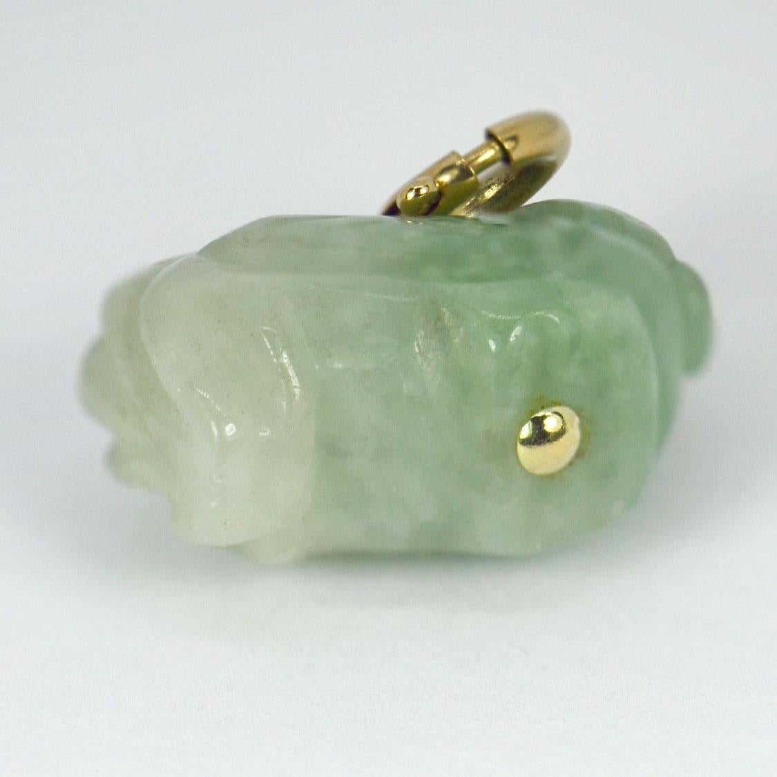 Carved Green Jade Rooster 9K Yellow Gold Charm Pendant 2