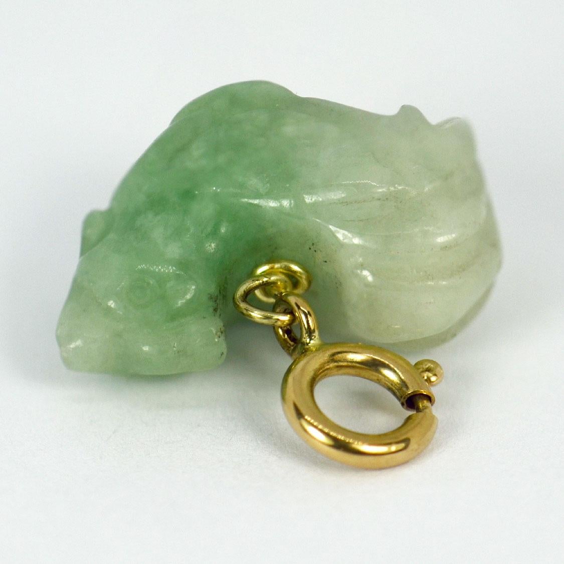 Women's or Men's Carved Green Jade Rooster 9K Yellow Gold Charm Pendant For Sale