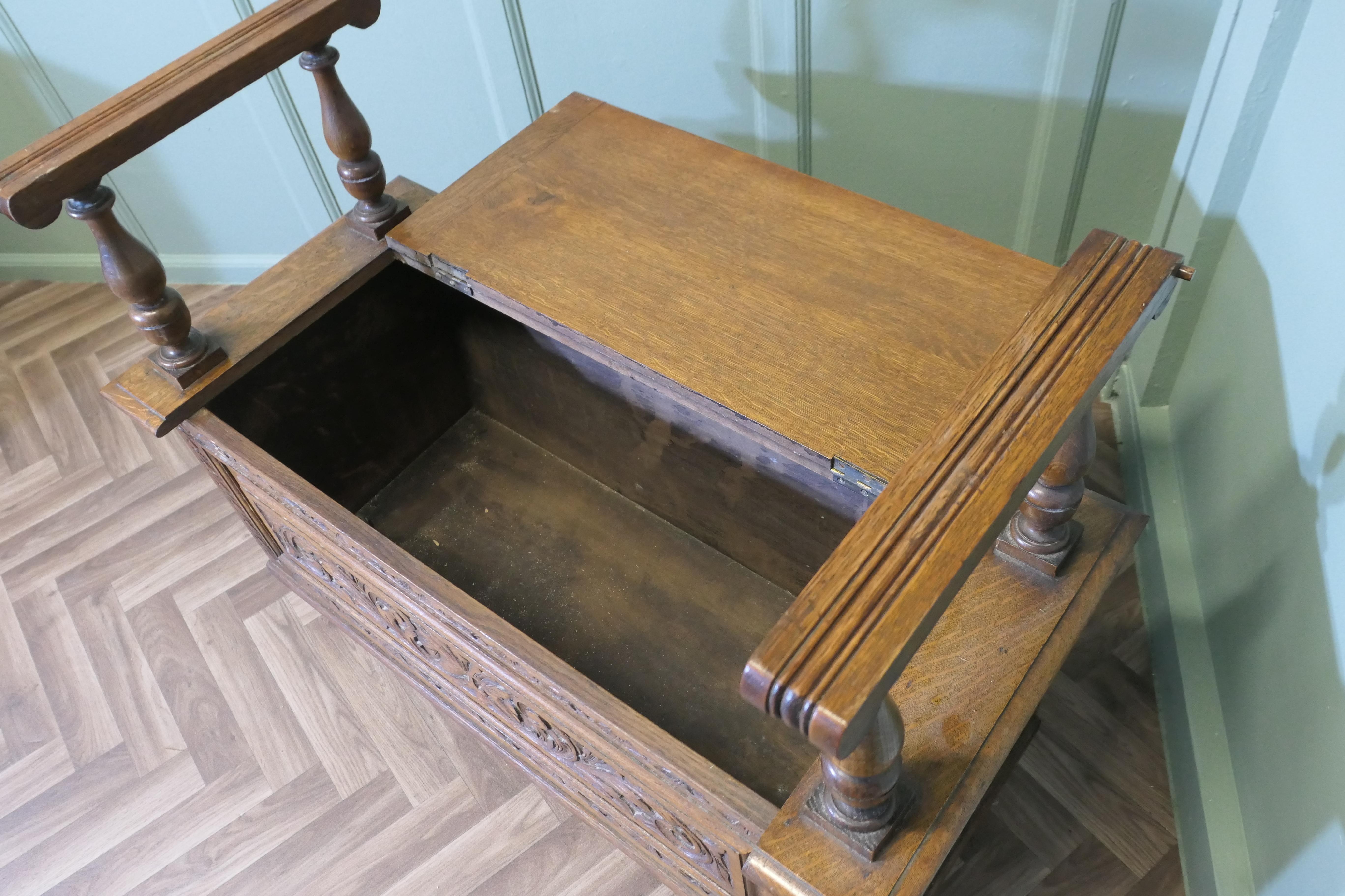 Carved Green Man Golden Oak Coffer, Hall Seat For Sale 1