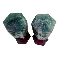 Carved Green Quartz Table Lamps