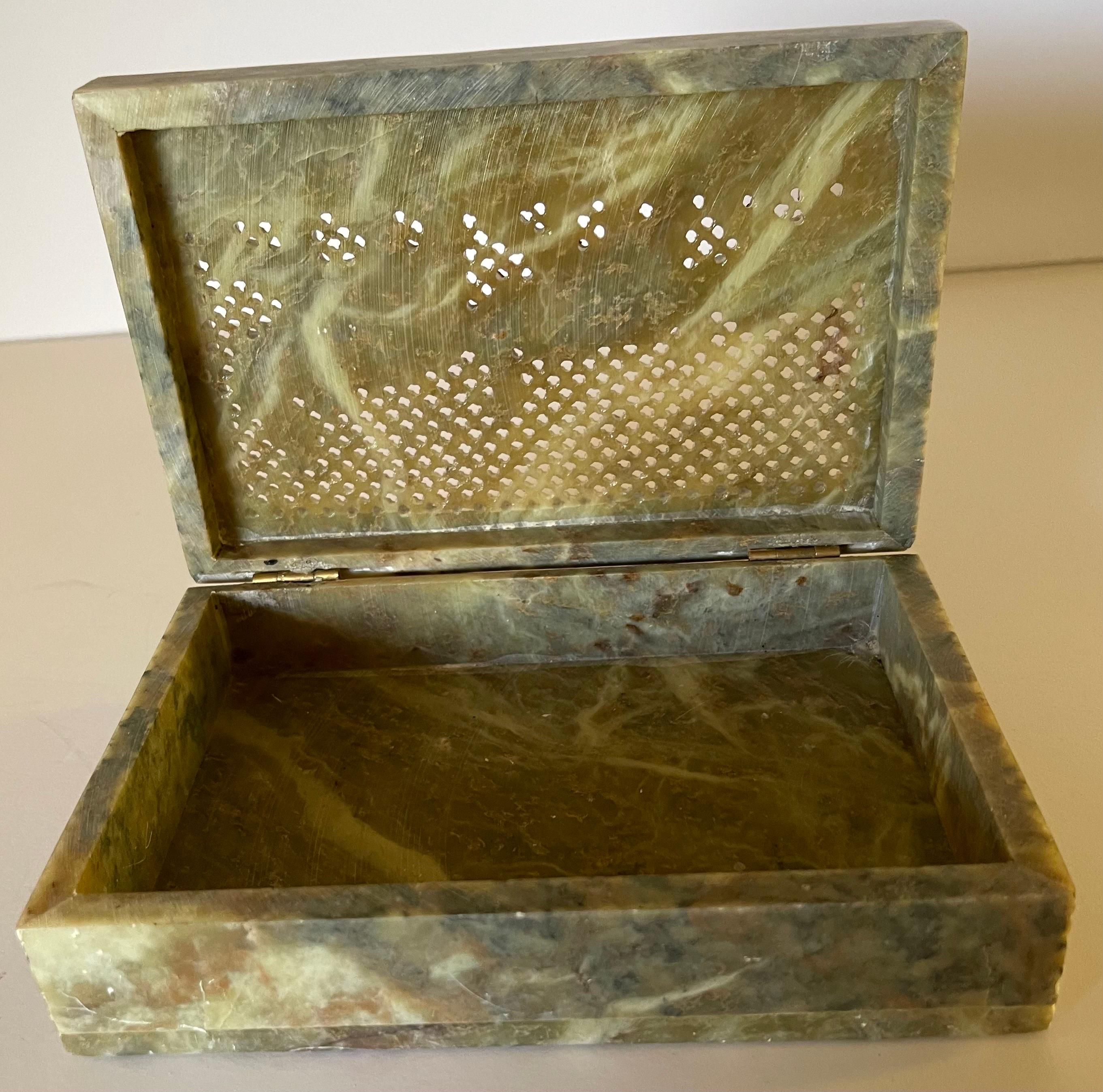 Stone Carved Green Soapstone Elephant Motif Decorative Box For Sale