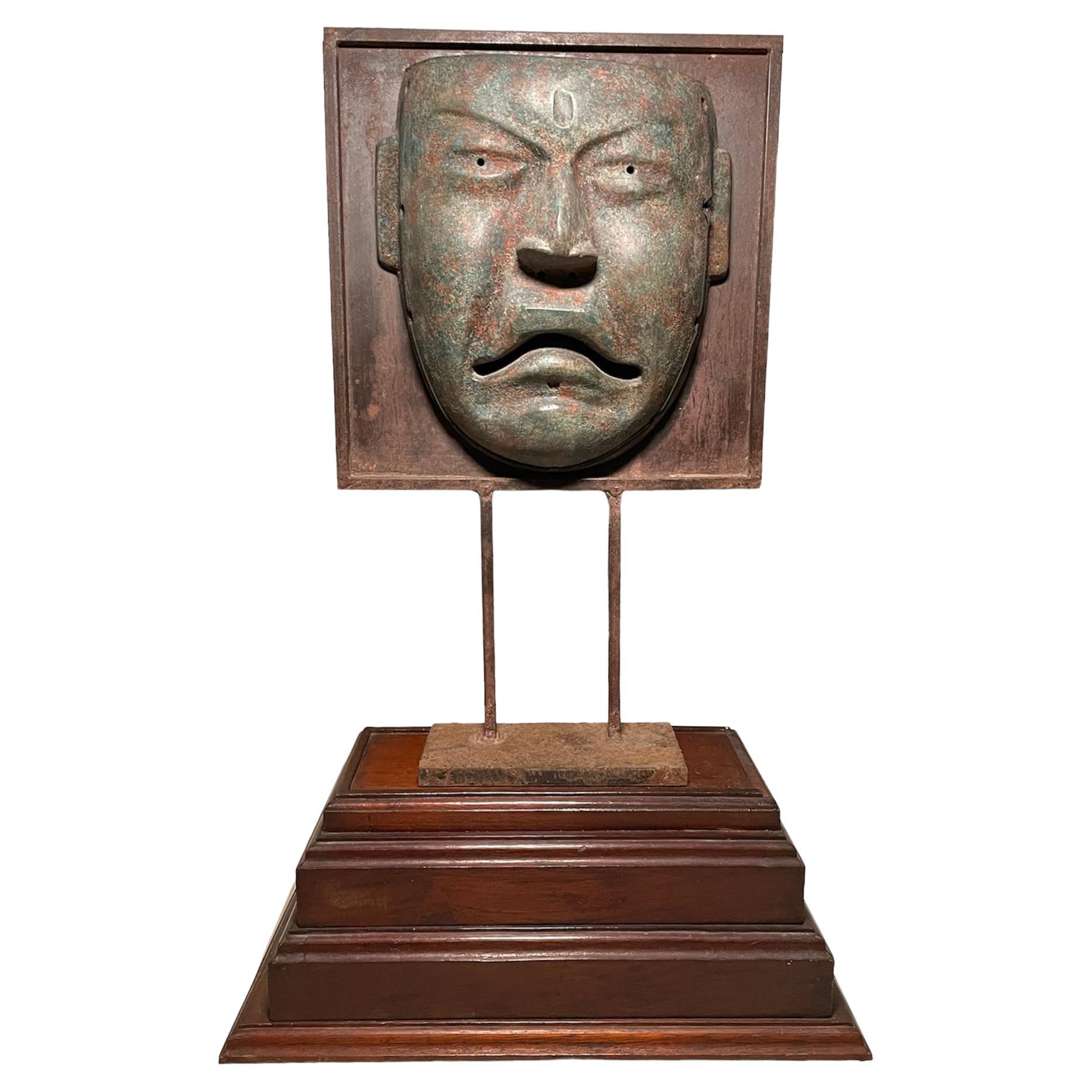 Carved Green Stone Like Mask Of The Moon With Stand