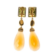 Carved Green Tourmaline Opal Drop Cabochon Ruby 18 Karat Gold Earrings