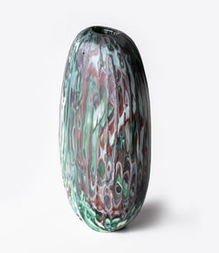 Carved Green Vase, Italian Technique, Handblown Glass by Caleb Siemon - In Stock