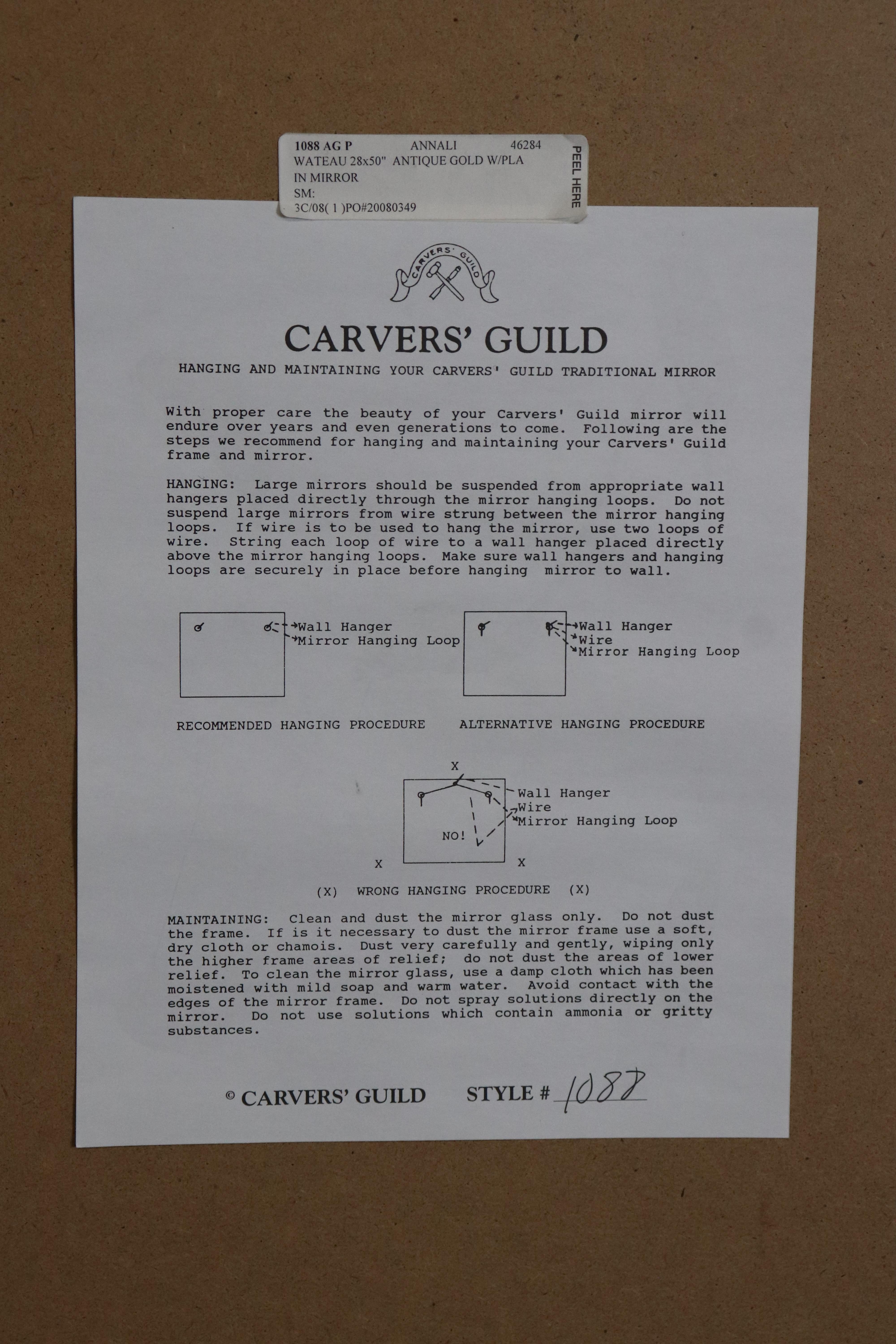 Espejo de Pared Estilo Veneciano Italiano Tallado Guild Giltwood en venta 6
