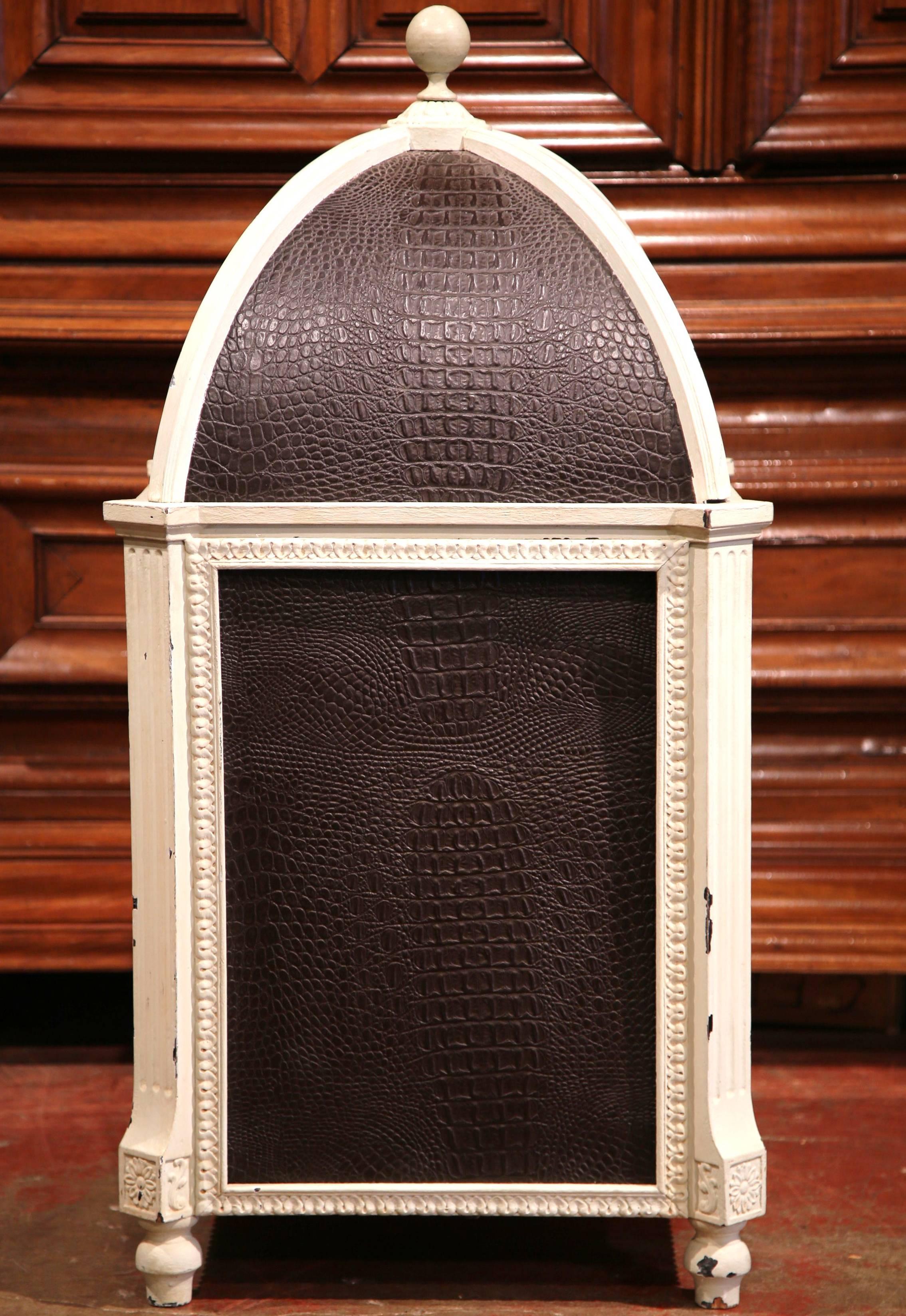 Hand-Painted Carved Hand Painted and Leather French Dog House with Dome Top