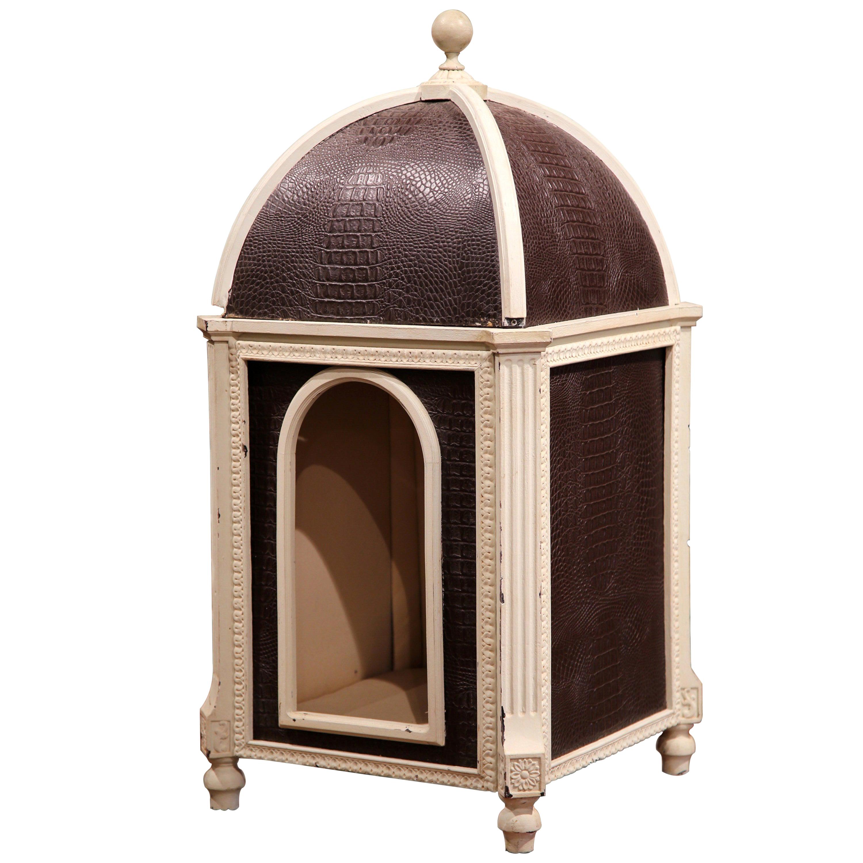 Carved Hand Painted and Leather French Dog House with Dome Top