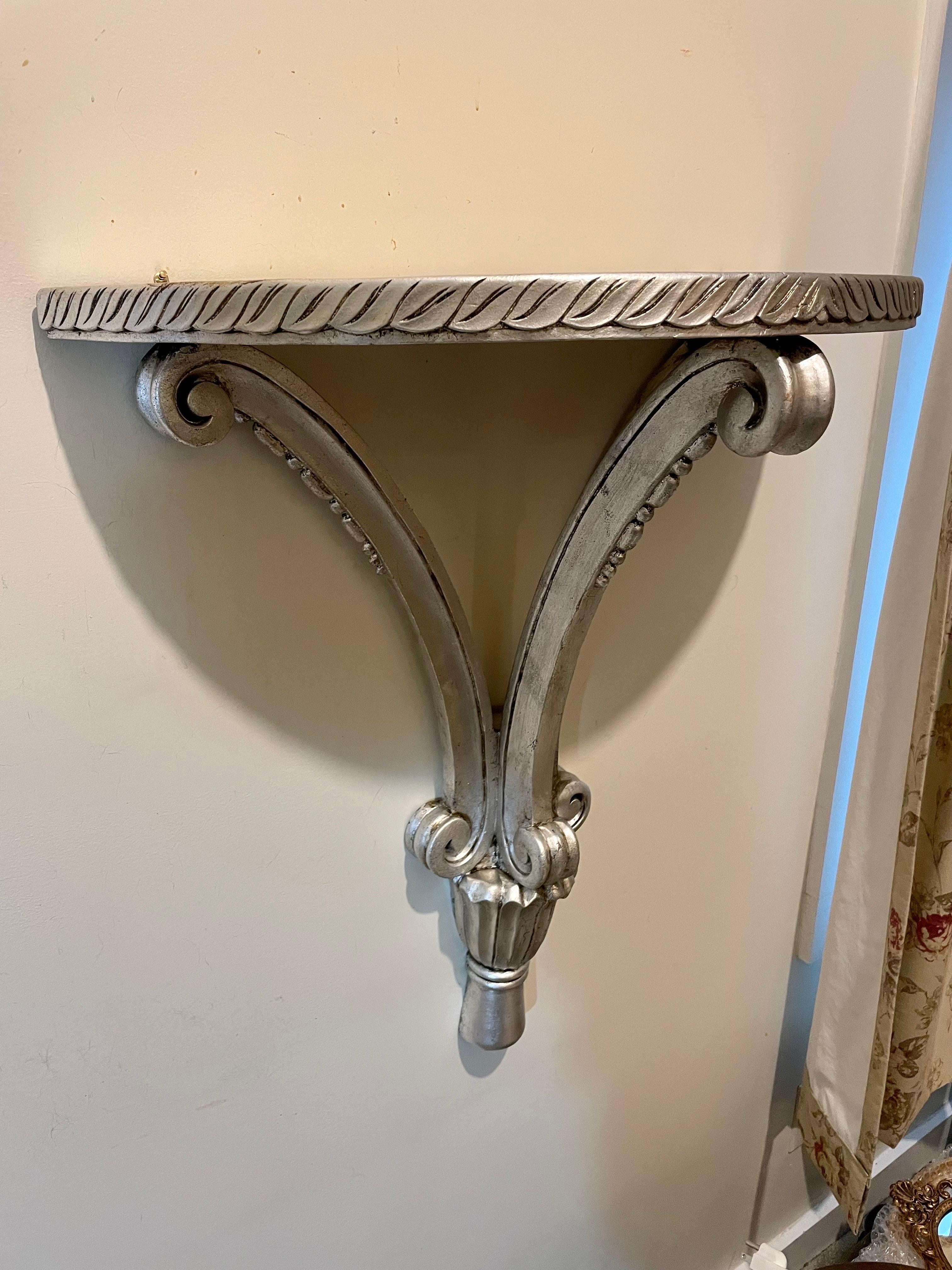 Carved Hanging Silver Leaf Demi Lune Console For Sale 7