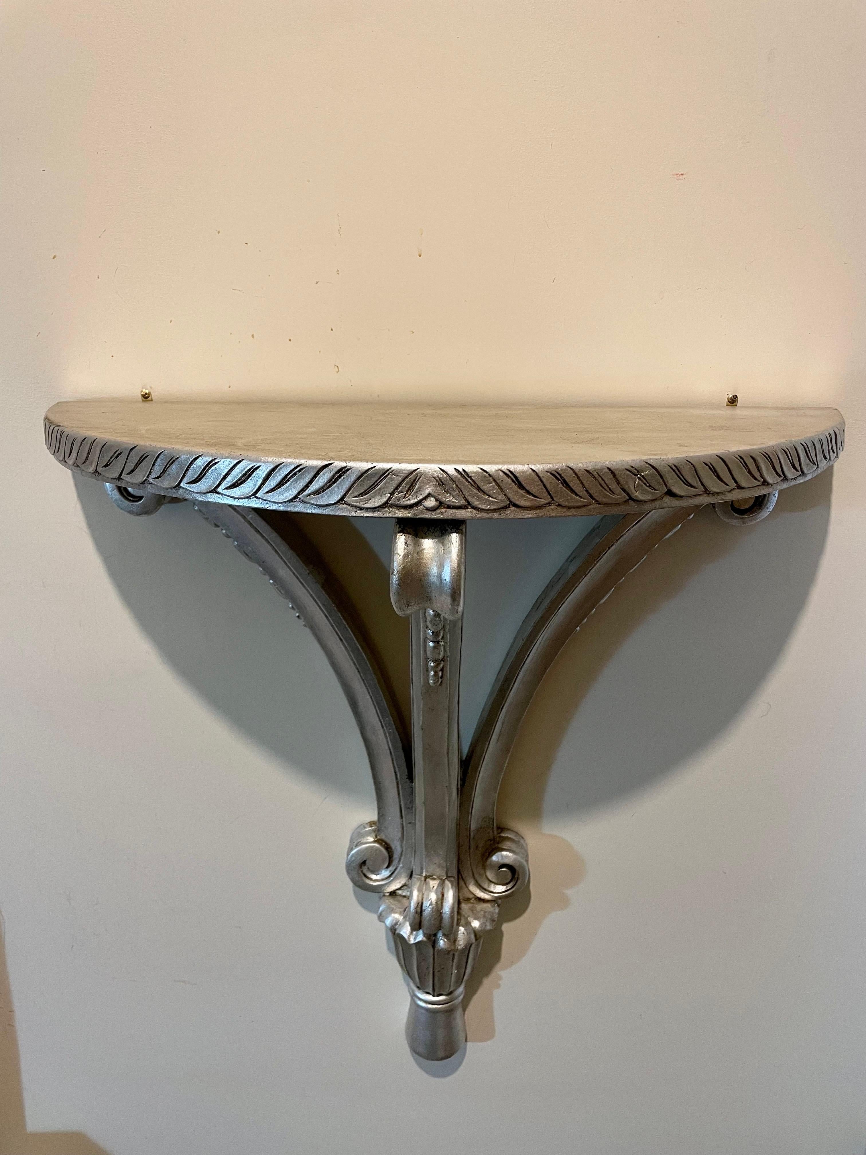 20th Century Carved Hanging Silver Leaf Demi Lune Console For Sale