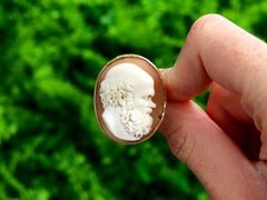 Antique and Vintage Carved Shell and 18k Yellow Gold Cameo Cocktail Ring