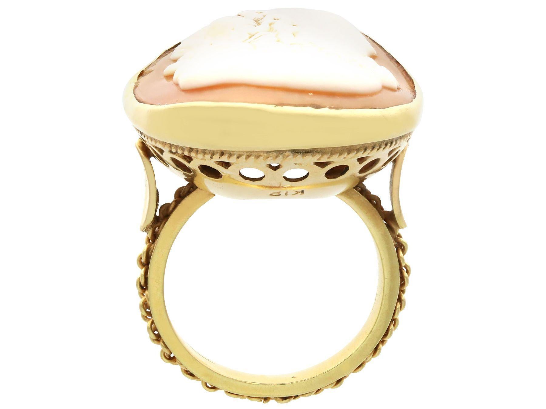 Women's or Men's Antique Carved Shell Yellow Gold Cameo Dress Ring For Sale
