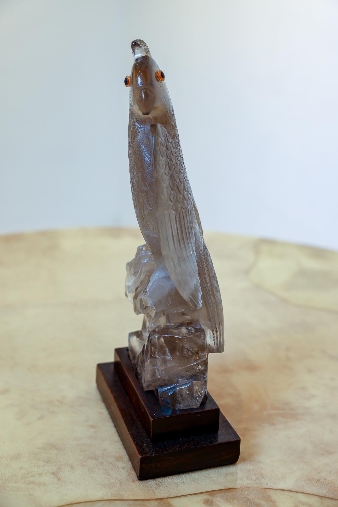 Chinese Export Carved Hardstone Eagle in Smoky Quartz For Sale