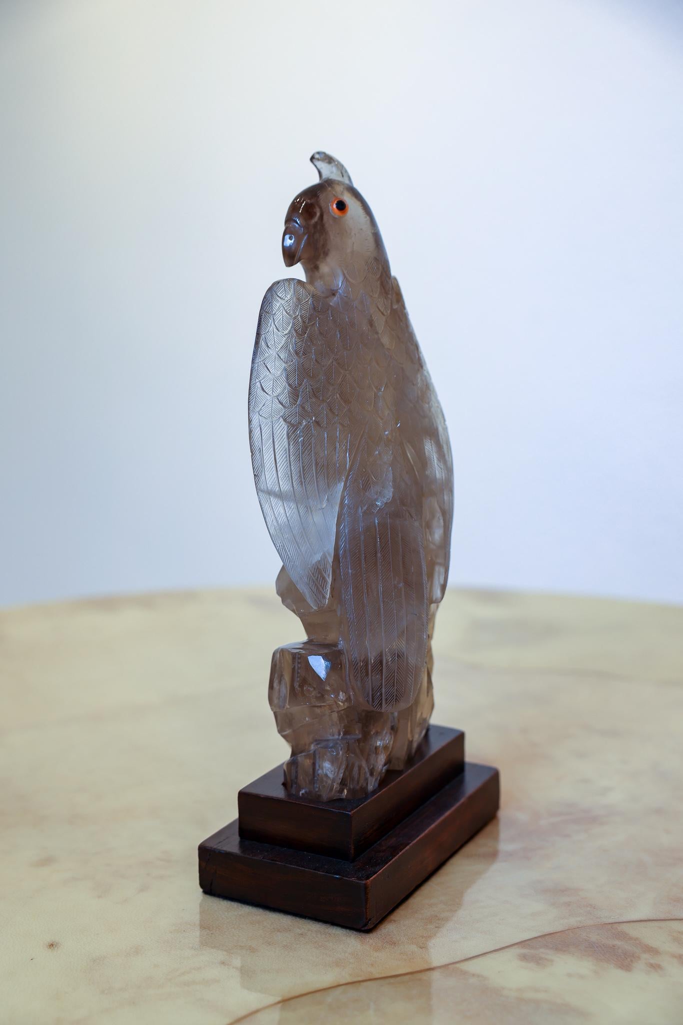 Chinese Carved Hardstone Eagle in Smoky Quartz For Sale