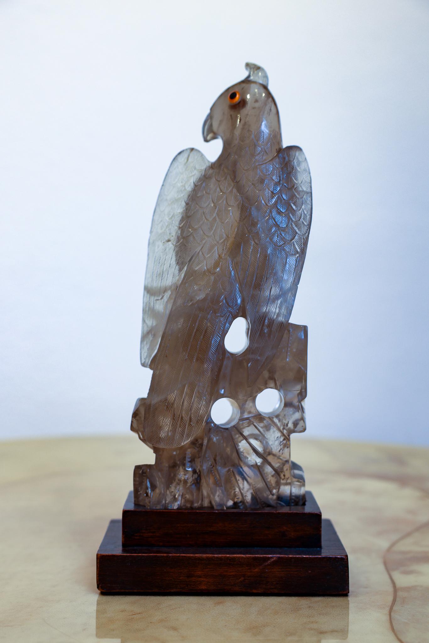 Mid-20th Century Carved Hardstone Eagle in Smoky Quartz For Sale
