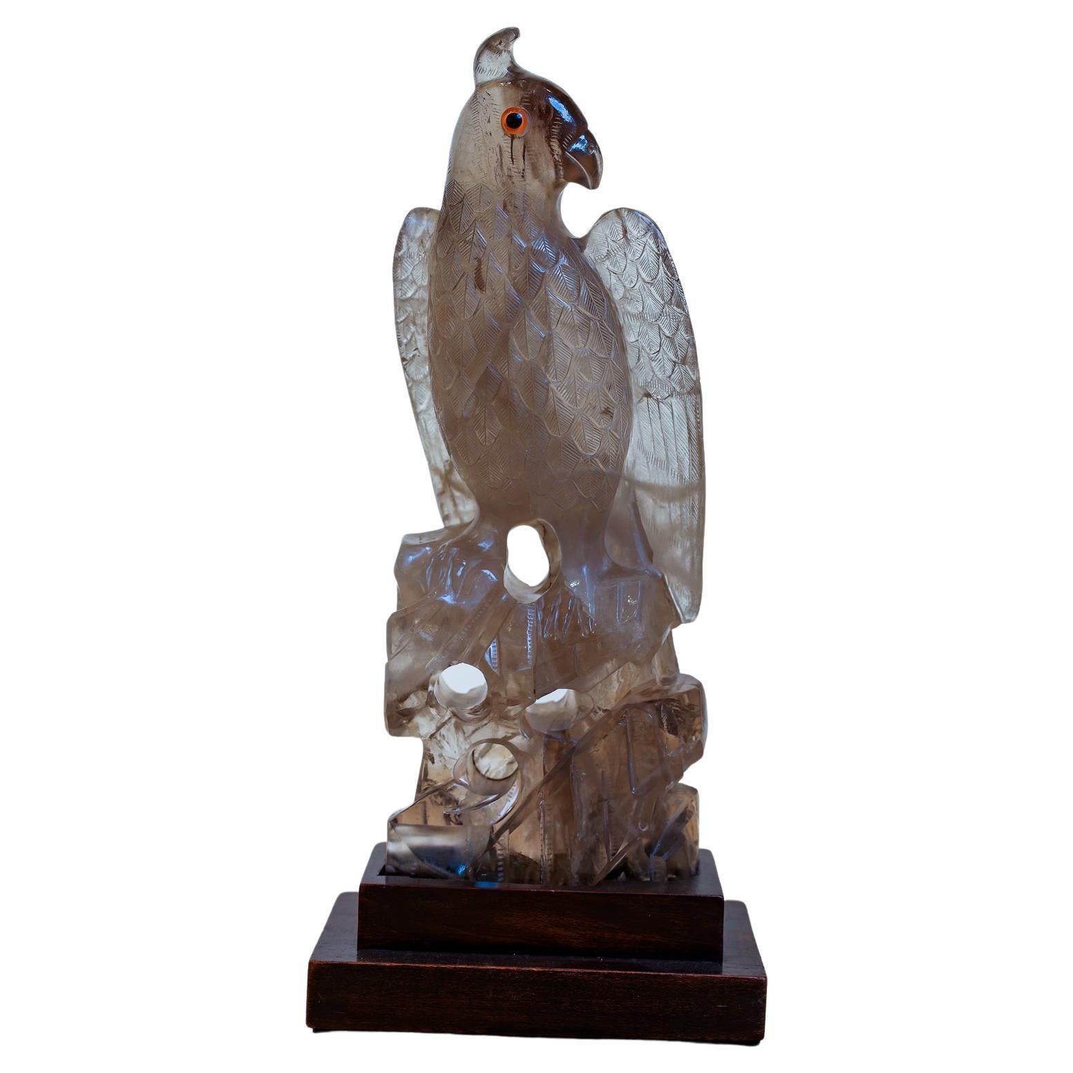 Carved Hardstone Eagle in Smoky Quartz For Sale