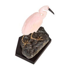 Aigrette en pierre dure sculptée en quartz rose et hématite