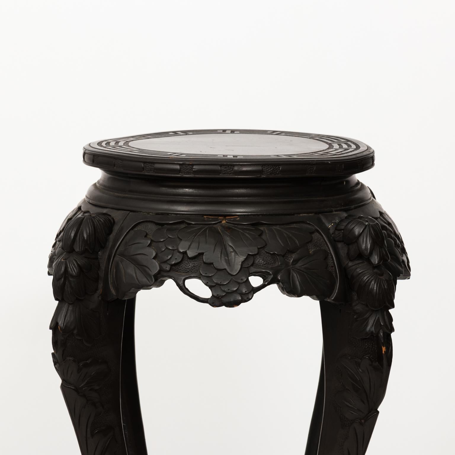 Hand-Carved Carved Hardwood Chinese Export Plant Stand, circa 1900