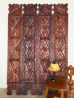 Carved Hardwood Four-Panel Folding Screen, African Folk Art, 20th C.