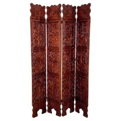 Carved Hardwood Four-Panel Folding Screen, African Folk Art, 20th C.