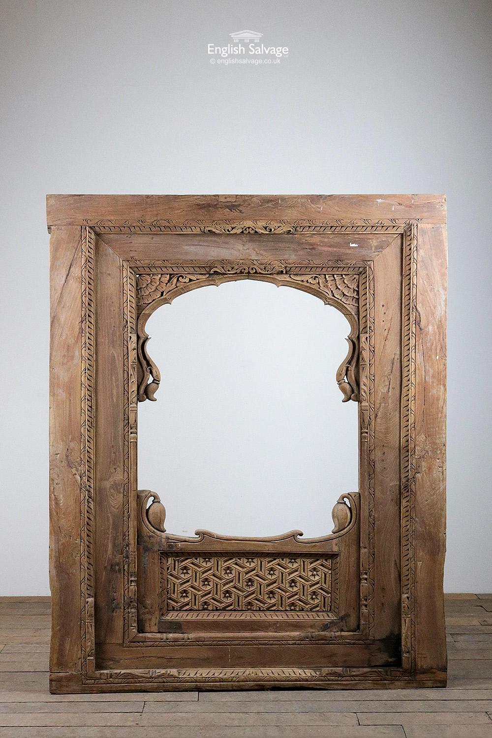 Reclaimed Indian hardwood frames / panels with intricate carving and detail throughout. In one piece, these are very heavy. There are two of these panels available (one shown in photos) both very similar in appearance. Measurements given are the