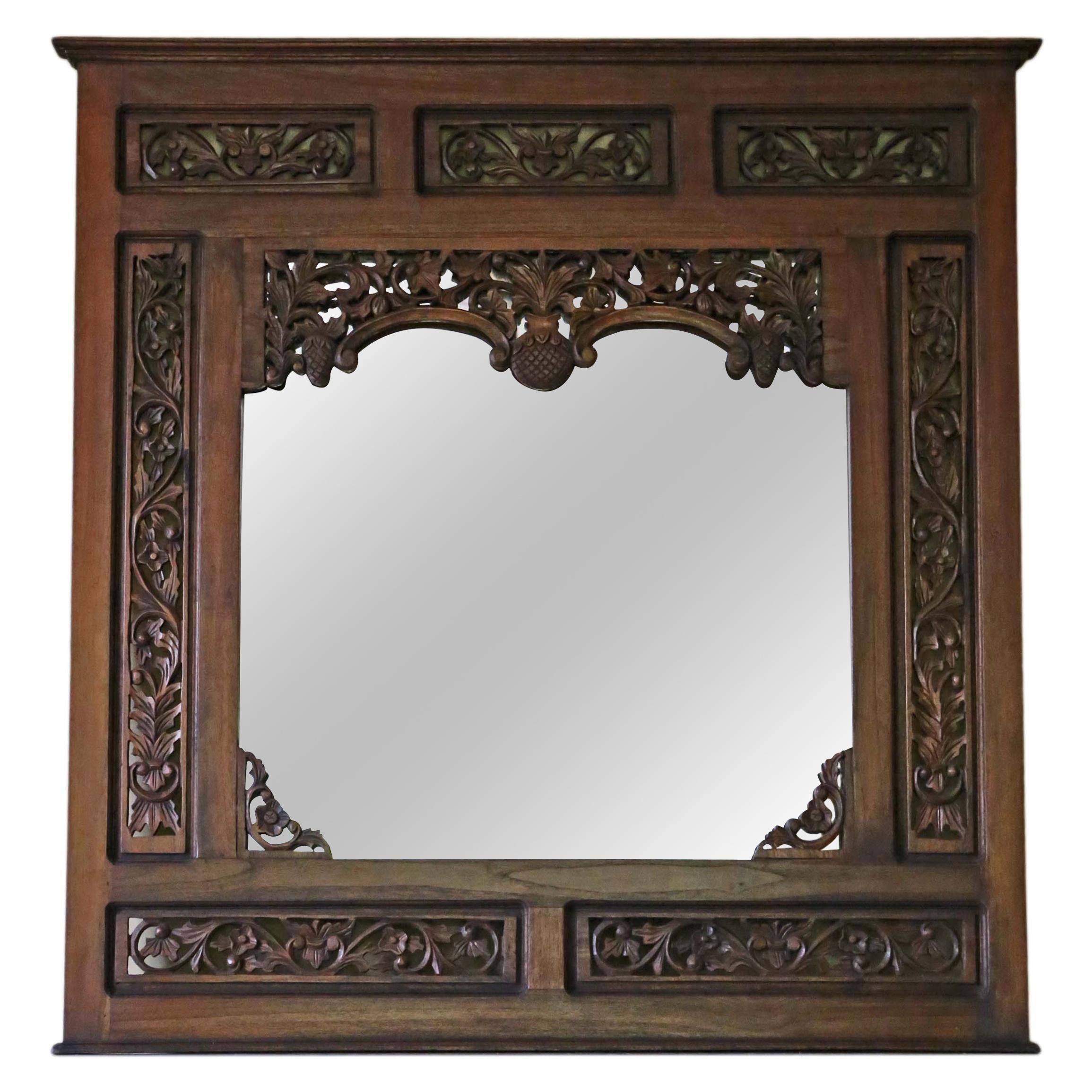 Carved Hardwood Wall Mirror Mid 20th Century For Sale