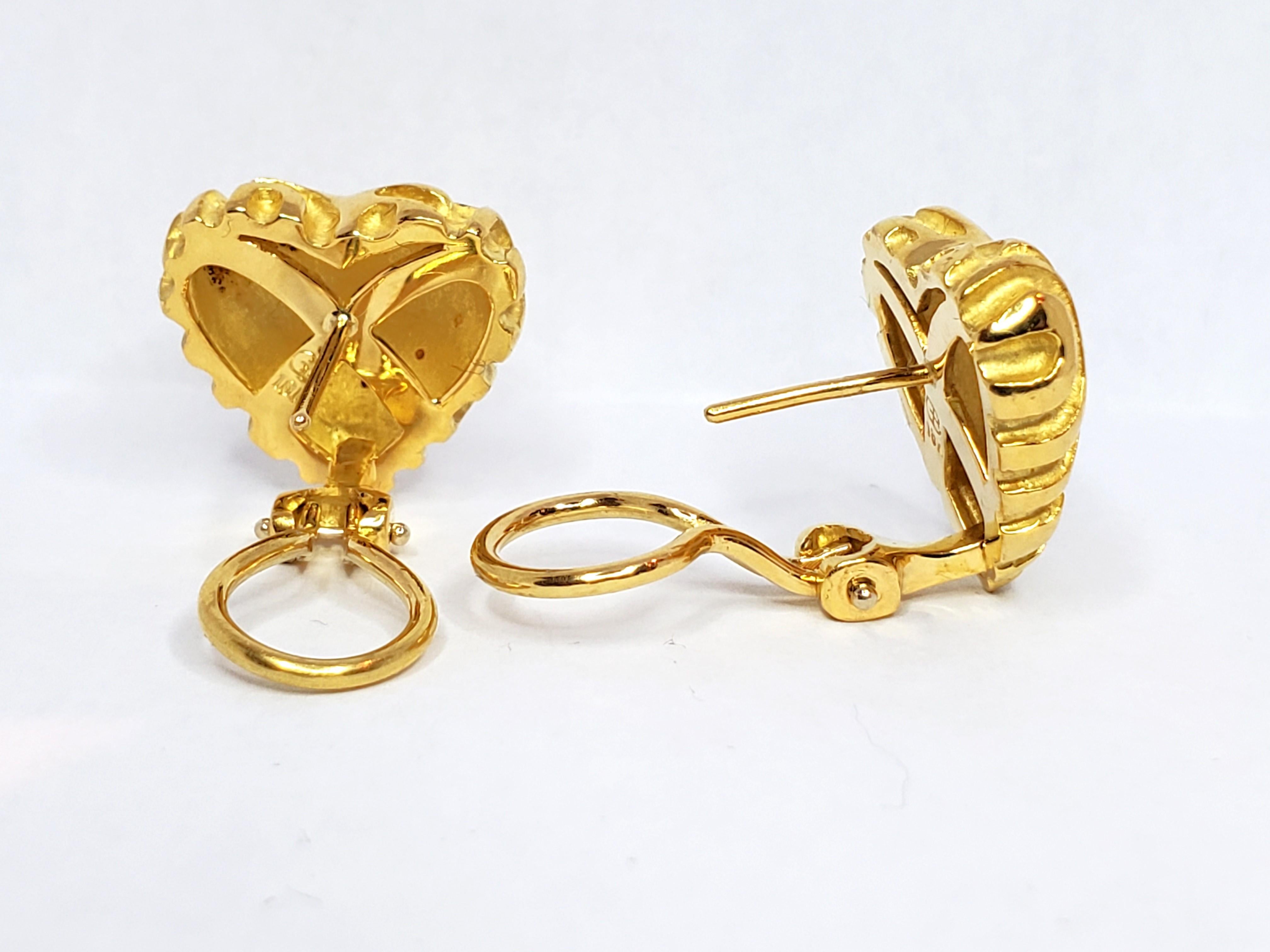 Contemporary Carved Heart Earrings in 18k Gold, by Gloria Bass Design For Sale