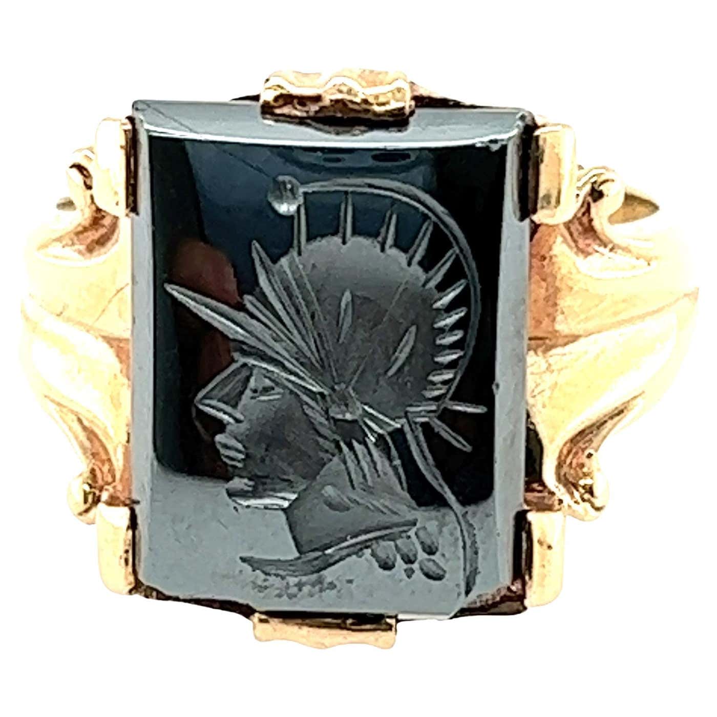 Carved Hematite Intaglio Ring at 1stDibs