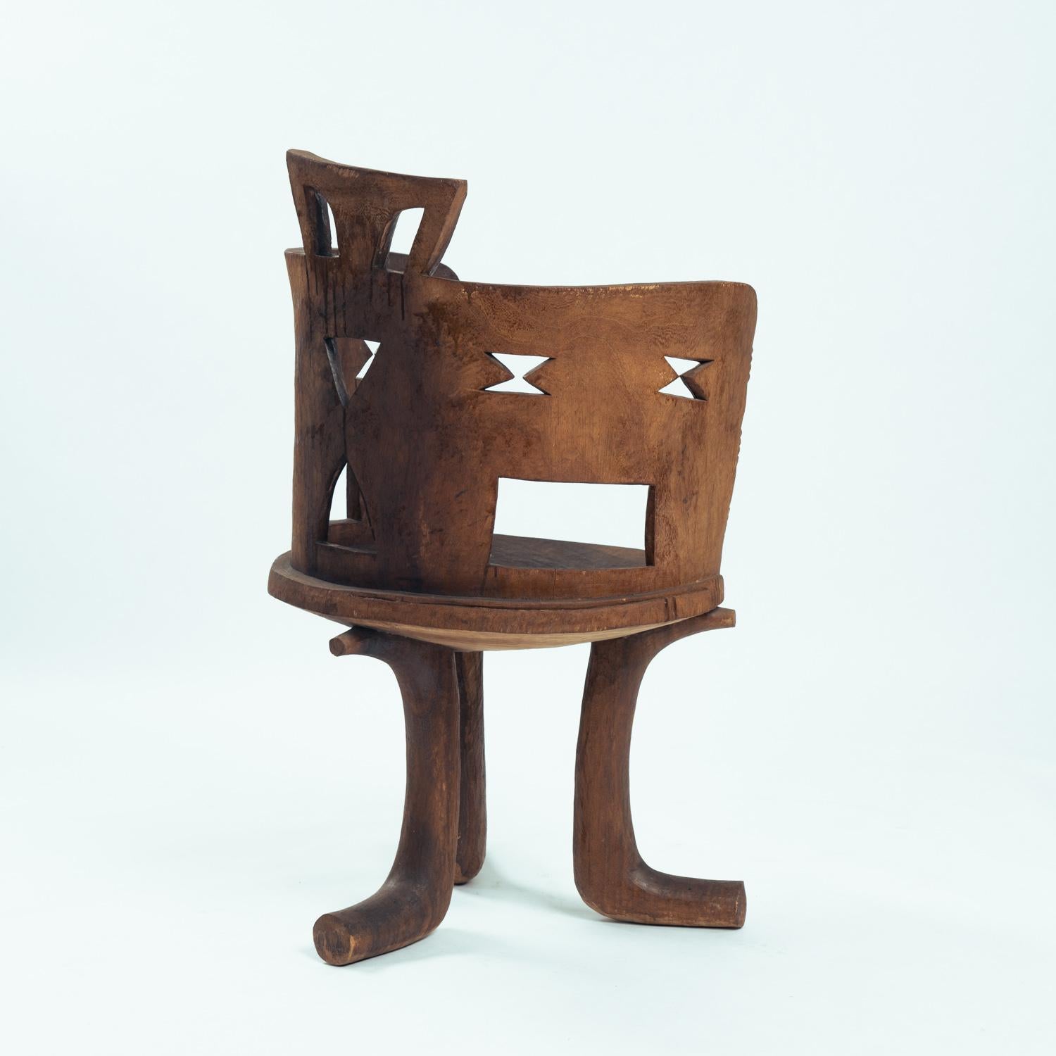 Ethiopian Carved High Back Chair, 20th Century Gurage People, Jimma, Ethiopia