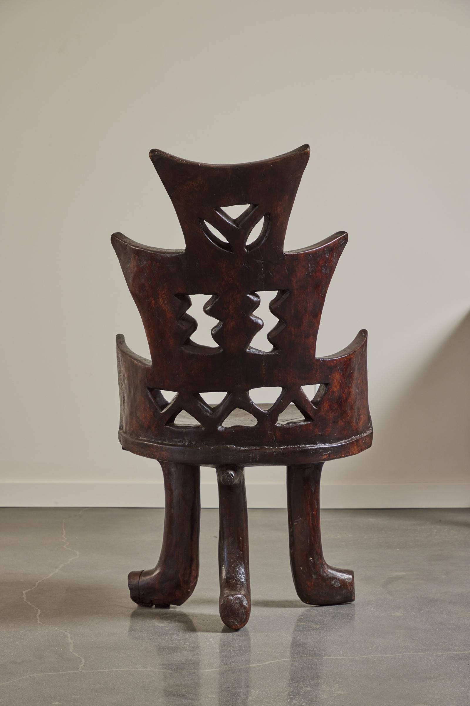 Ethiopian Carved High Back Chair, 20th Century Gurage People, Jimma, Ethiopia