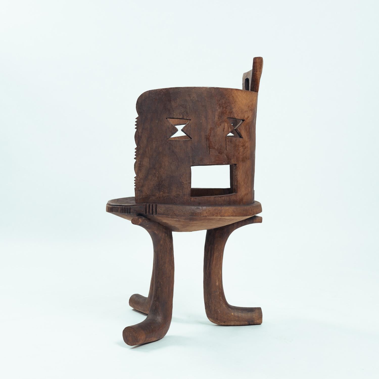 Fruitwood Carved High Back Chair, 20th Century Gurage People, Jimma, Ethiopia