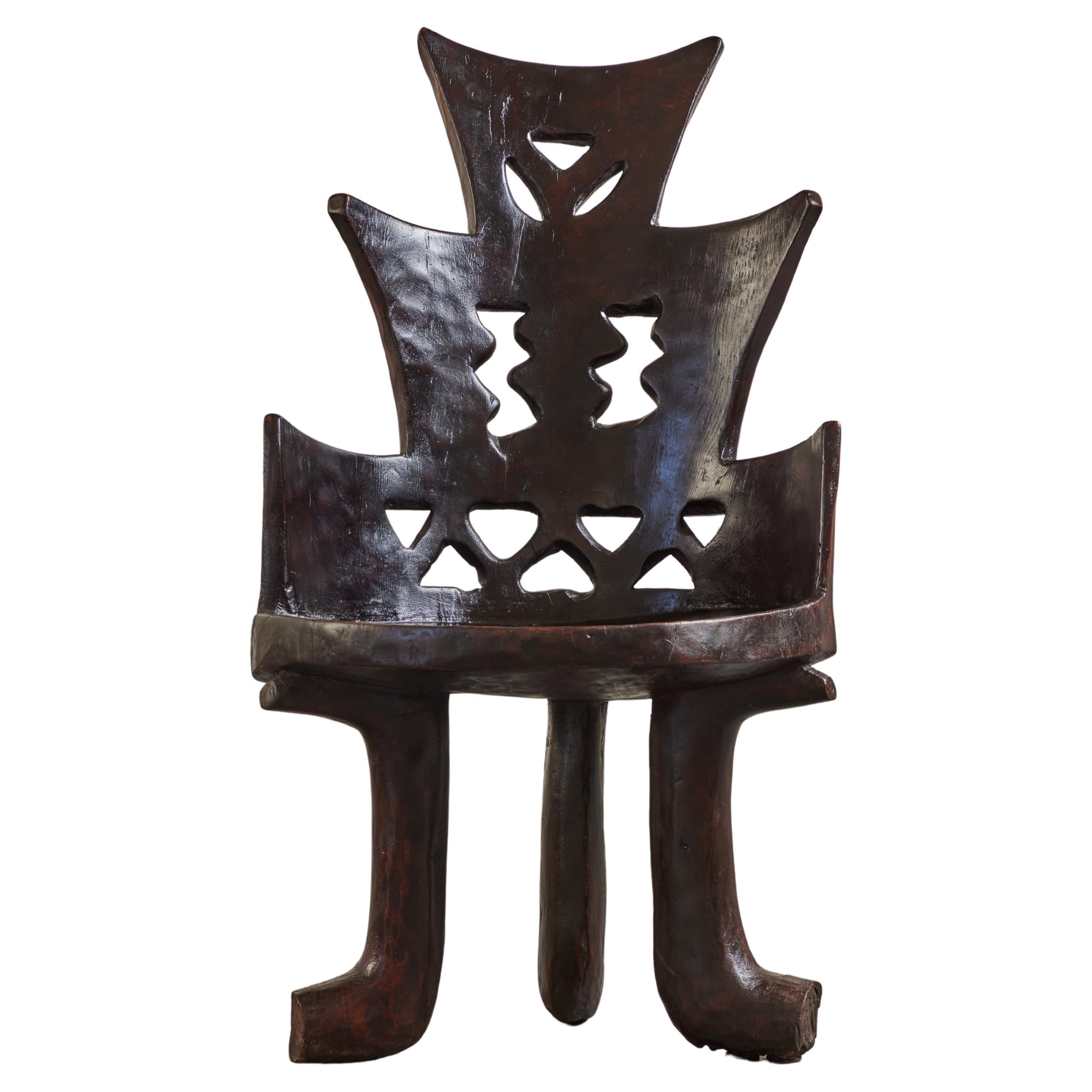 Carved High Back Chair, 20th Century Gurage People, Jimma, Ethiopia