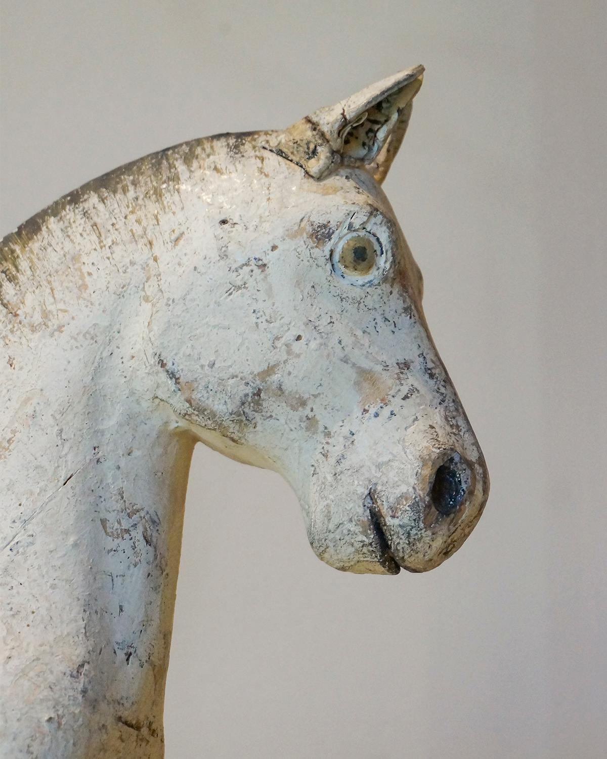 19th Century Carved Horse in Original White Paint