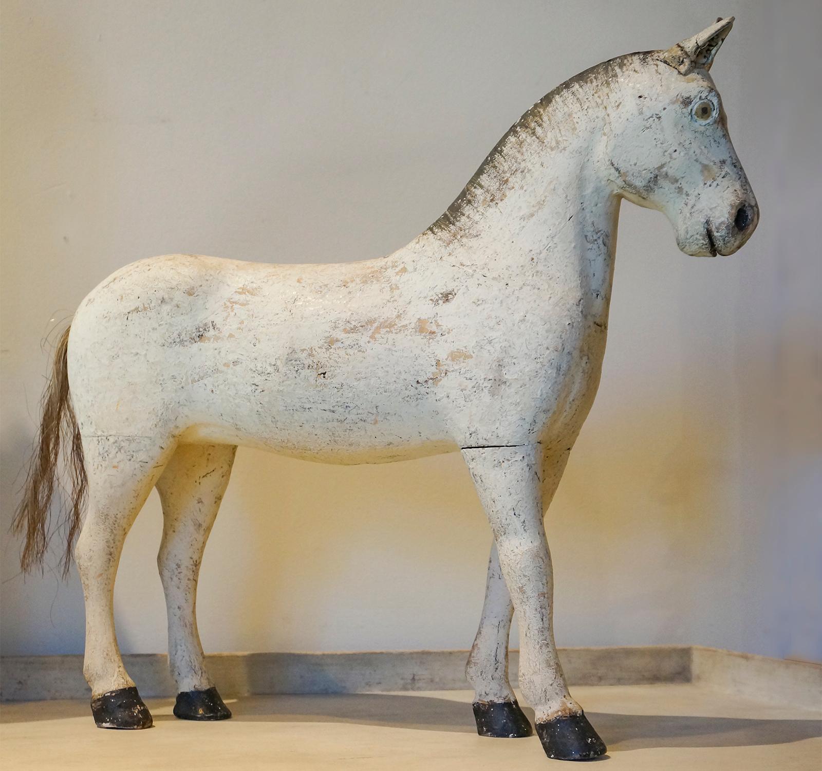 Carved Horse in Original White Paint 1