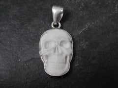 Carved Howlite Skull Pendant Sterling Silver Charles Albert