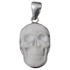 Carved Howlite Skull Pendant Sterling Silver Charles Albert