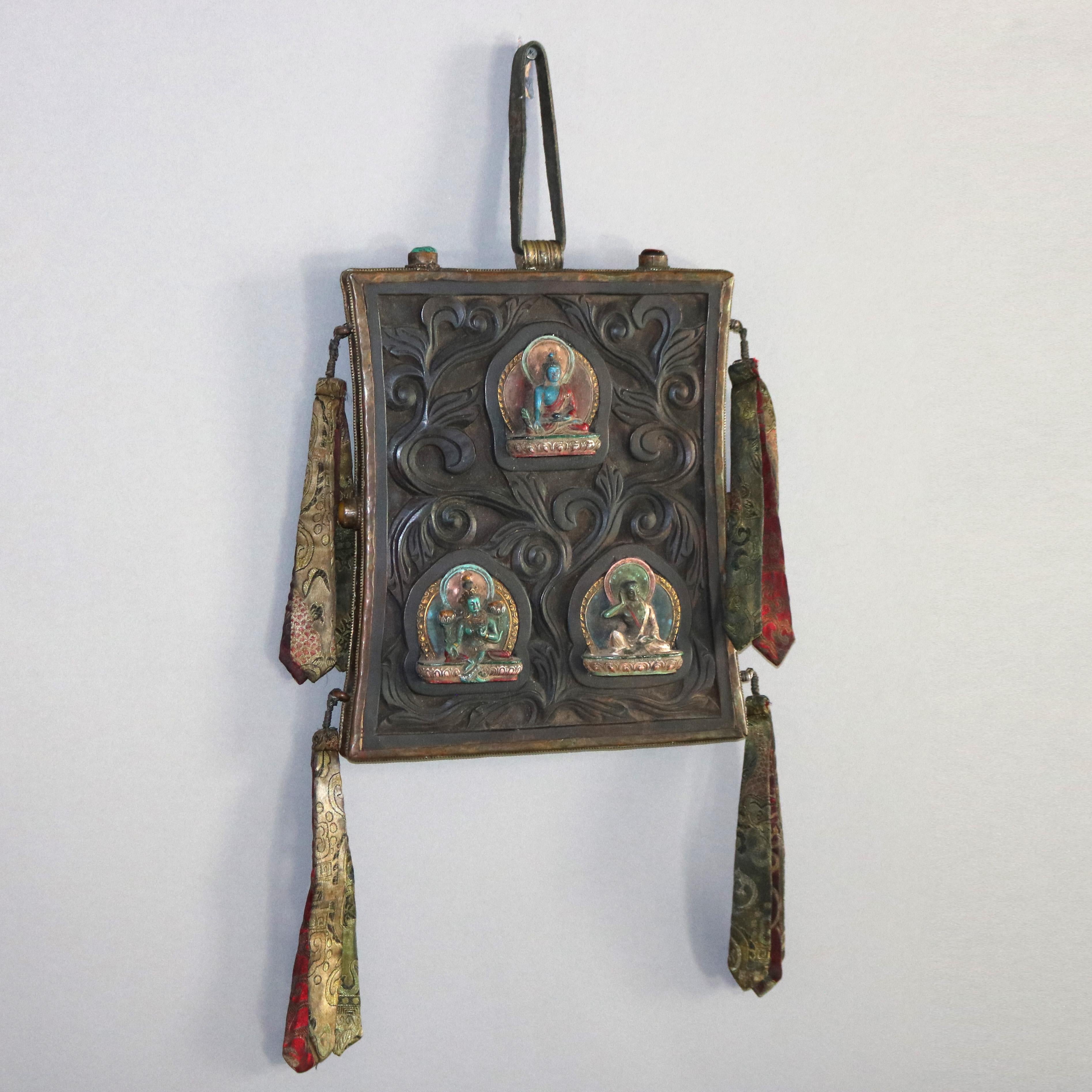 20th Century Carved In Relief Tibetan Buddhist Temple Shrine Plaque with Figures 20thC
